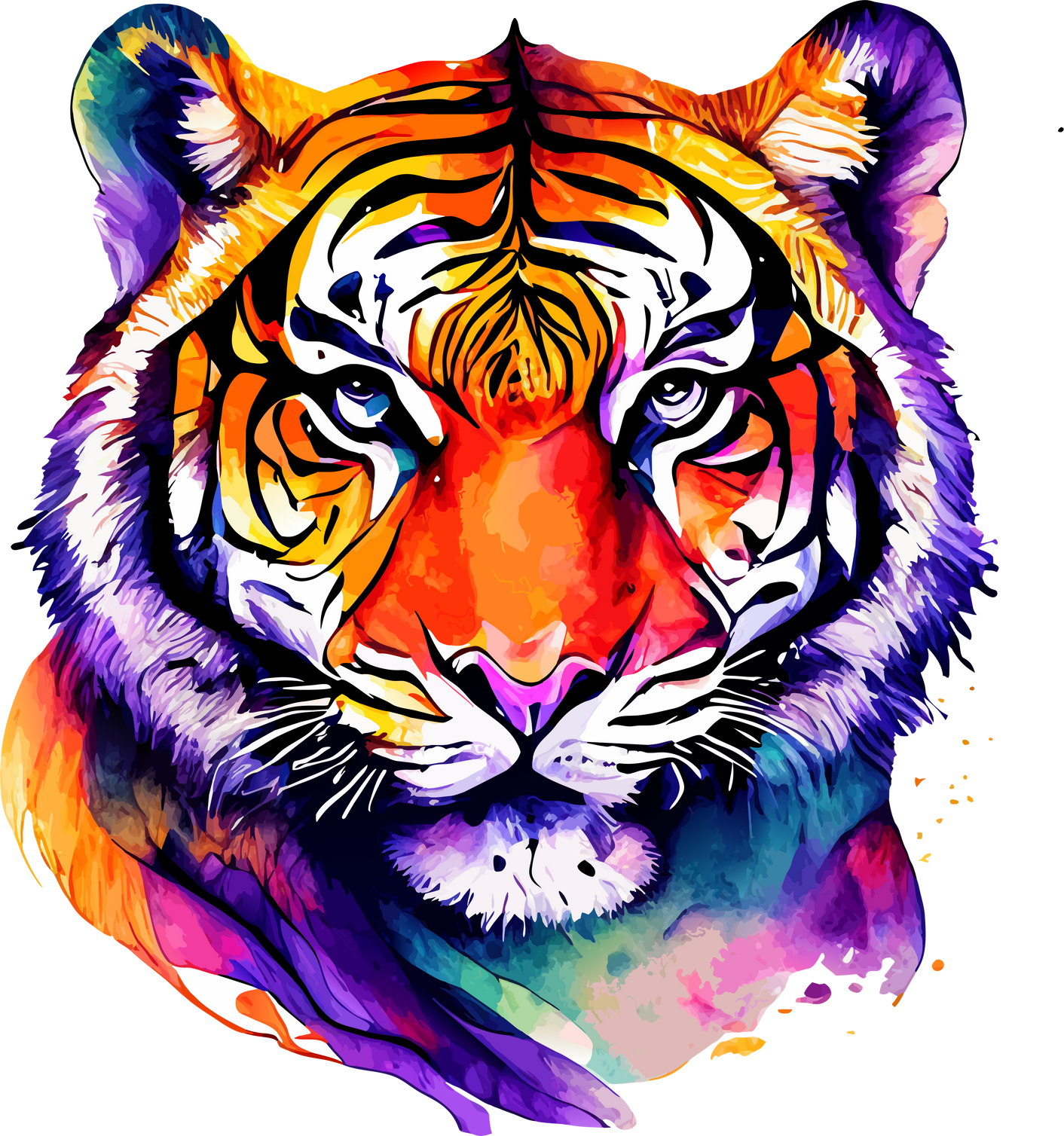 Watercolor colorful tiger
